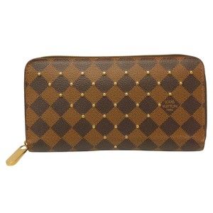 Louis Vuitton Ebene Brown Studs Red Wallet Damier Zippy Canvas Long